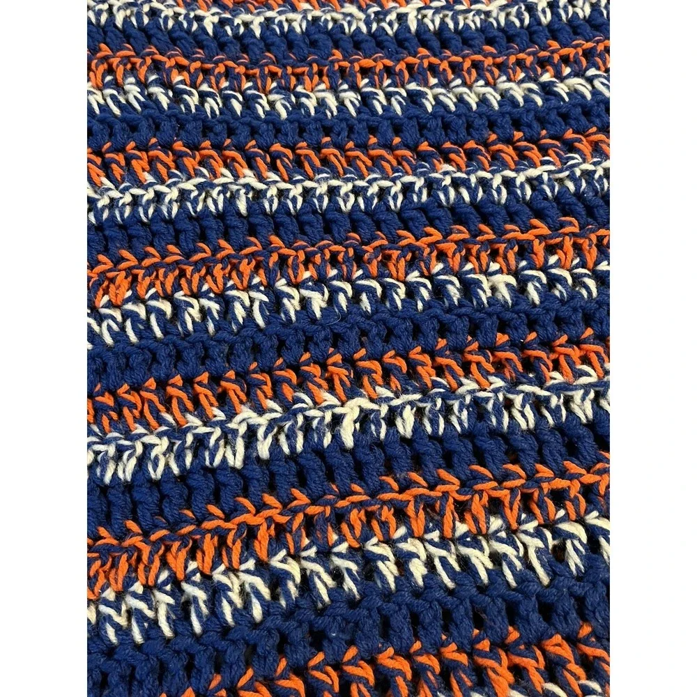 Handmade‎ Crocheted University of Florida Blue Orange White Afghan Throw 51